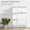 HOMCOM Sideboard Storage Cabinet Cupboard, Open Bookcase with 2 Doors 5 Compartments Wooden Modern Style for Living Room Bedroom Kitchen 80 x 23 x 123 cm, White - Image 3