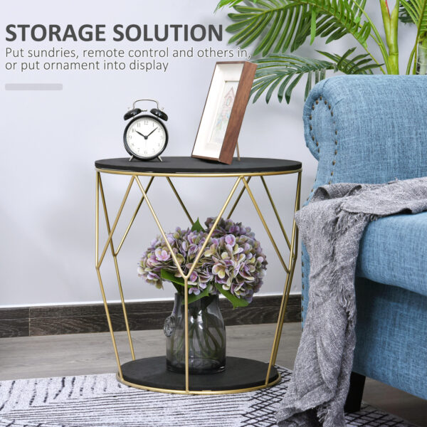 HOMCOM Round Coffee Table with Storage, Modern Sofa Side Table with Metal Frame, End Table for Bedroom, Living Room, Black and Gold, 45 x 45 x 48 cm - Image 3