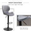 HOMCOM Bar Stool Set of 2 Velvet-Touch Fabric Adjustable Height Swivel Counter Chairs with Footrest, Grey - Image 3