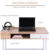 HOMCOM Computer Desk, Writing Desk, Study Workstation with Drawer, Storage Compartments, Cable Management, Laptop Table, Metal Frame, 100 x 55 x 81.5cm, Oak and White - Image 3