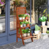 Outsunny Three-Tier Plant Stand, Wood Ladder Shelf for Flower Pot Display, Outdoor Indoor Organiser