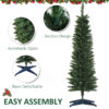 HOMCOM 5ft Unlit Artificial Christmas Tree, Pencil Slim Xmas Tree with Solid Stand and Realistic Branches, Green - Image 4