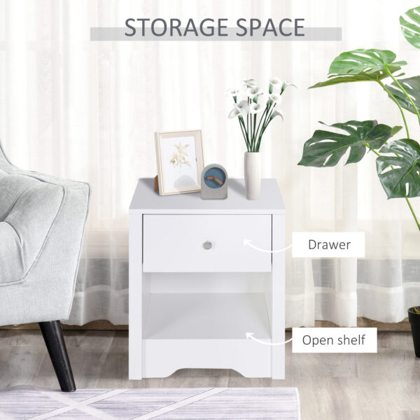 HOMCOM Modern Bedside Table, Nightstand with Drawer Shelf, End Table for Living room, Bedroom White - Image 3