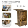 HOMCOM Mobile Sofa Side Table C-Shape End Table with Storage and Casters for Laptop Coffee Snack, Rustic Brown - Image 4