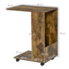 HOMCOM Mobile Sofa Side Table C-Shape End Table with Storage and Casters for Laptop Coffee Snack, Rustic Brown - Image 2