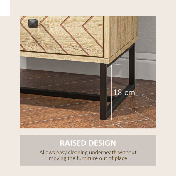 HOMCOM Bedside Table Nightstand Two-Drawer Bedroom Storage Unit Zig Zag Design with Black Metal Handles, Natural - Image 3