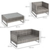 Outsunny 4 Pieces PE Rattan Garden Furniture with Cushion, Outdoor Wicker Conservatory Sofa Set w/ Armchairs, Loveseat, Glass Top Coffee Table, Dark Drey - Image 2