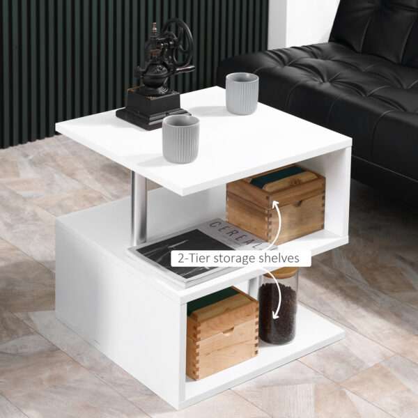 HOMCOM Wooden S Shape Cube Coffee Table 2 Tier Storage Shelves Organizer Office Bookcase Living Room End Desk Stand Display (White) - Image 4