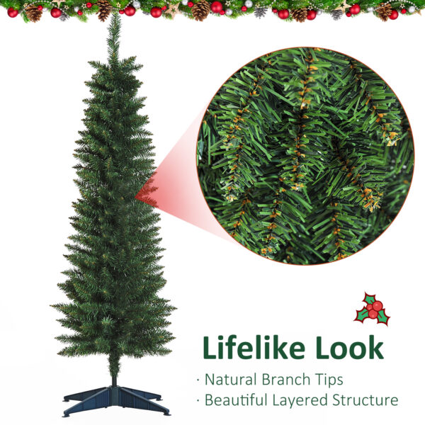 HOMCOM 5ft Unlit Artificial Christmas Tree, Pencil Slim Xmas Tree with Solid Stand and Realistic Branches, Green - Image 6