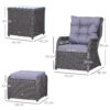 Outsunny 5PCS Deluxe Garden Rattan Furniture Sofa Chair & Stool Table Set Patio Wicker Weave Furniture Set Aluminium Frame Fully-assembly - Grey - Image 2