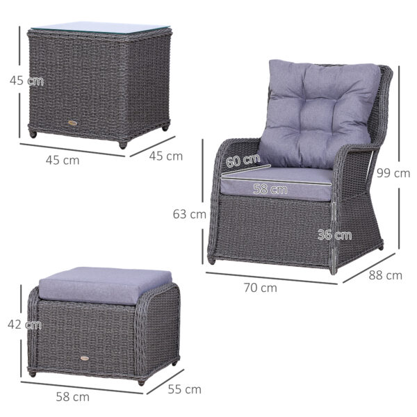 Outsunny 5PCS Deluxe Garden Rattan Furniture Sofa Chair & Stool Table Set Patio Wicker Weave Furniture Set Aluminium Frame Fully-assembly - Grey - Image 2