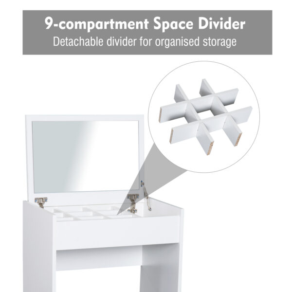HOMCOM Dressing Table with Mirror and Stool, Vanity Makeup Table with Flip Up Mirror, Vanity Desk with Storage Unit and Padded Seat, White - Image 4