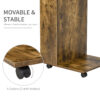HOMCOM Mobile Sofa Side Table C-Shape End Table with Storage and Casters for Laptop Coffee Snack, Rustic Brown - Image 5