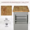HOMCOM Rolling Kitchen Island Storage Trolley with Rubber Wood Top & Drawers for Dining Room, Grey - Image 4