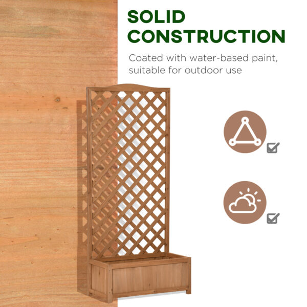 Outsunny 53L Garden Wooden Planter Box with Trellis Free Standing Flower Raised Bed with Lattice for Climbing Plants, 76cm x 36cm x 170cm, Brown - Image 6