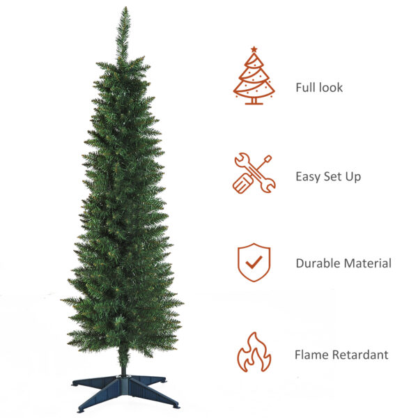 HOMCOM 5ft Unlit Artificial Christmas Tree, Pencil Slim Xmas Tree with Solid Stand and Realistic Branches, Green - Image 3