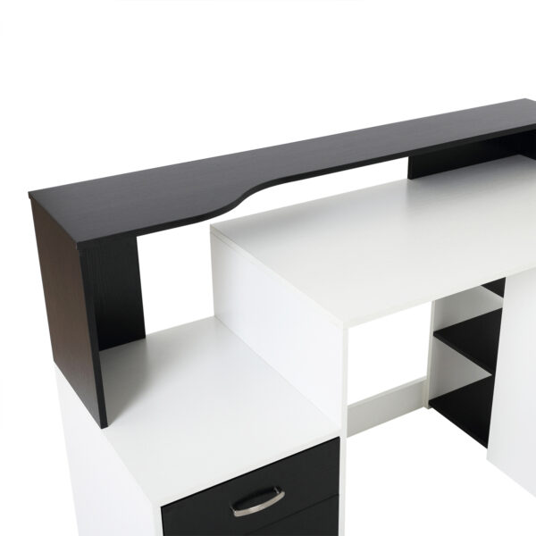HOMCOM Computer Desk with Drawers and Storage Shelves, Reception Desk, Study Workstation for Home Office, 137 x 55 x 92cm, Black and White - Image 7
