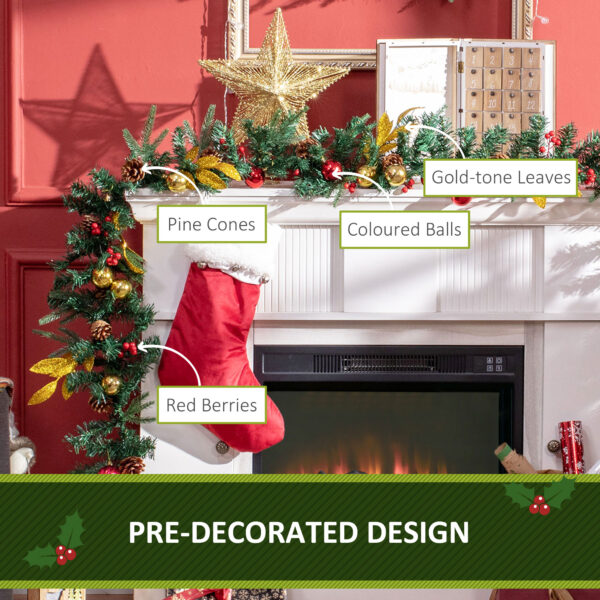 HOMCOM 2.7M Artificial Christmas Garland w/ Pine Cones Decorations Seasonal Style Beauty Home Fireplace Doors - Image 3