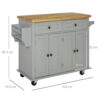 HOMCOM Rolling Kitchen Island Storage Trolley with Rubber Wood Top & Drawers for Dining Room, Grey - Image 2