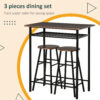 HOMCOM Bar Table Set, Bar Table and Stools Set, Footrest and Storage Shelf, for Kitchen, Dining Room, Pub, Cafe, Black and Oak - Image 3