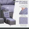 Outsunny 5PCS Deluxe Garden Rattan Furniture Sofa Chair & Stool Table Set Patio Wicker Weave Furniture Set Aluminium Frame Fully-assembly - Grey - Image 4