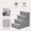 PawHut 4 Step Wooden Dog Steps Pet Stairs for Dogs, Cat Ladder for Bed Couch with Non-Slip Carpet 40 x 59 x 54.2 cm, Grey - Image 3