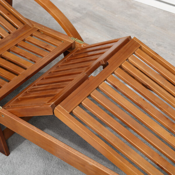 Outsunny Outdoor Garden Patio Wooden Sun Lounger Foldable Recliner Deck Chair Day Bed Furniture with Wheels - Image 8