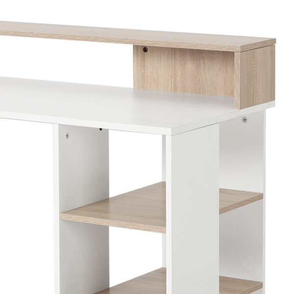 HOMCOM Computer Desk with Drawers and Storage Shelves, Reception Desk, Study Workstation for Home Office, 137 x 55 x 92cm, Oak and White - Image 8
