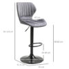 HOMCOM Bar Stool Set of 2 Velvet-Touch Fabric Adjustable Height Swivel Counter Chairs with Footrest, Grey - Image 2