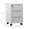 HOMCOM 3-Drawer Lockable Filing Cabinet, File Cabinet on Wheels, Mobile Office Storage Drawers for Home Office, Bedroom and Living room, White and Grey - Image 2