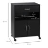 Vinsetto Printer Stand Mobile Printer Cabinet with Storage, Open Shelf, Drawer for Home Office, 60cm x 39cm x 80cm, Black - Image 2