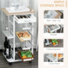 HOMCOM Rolling Kitchen Cart, Utility Storage Cart with 4 Basket Drawers & Side Racks, Wheels for Dining Room, Natural and White - Image 3