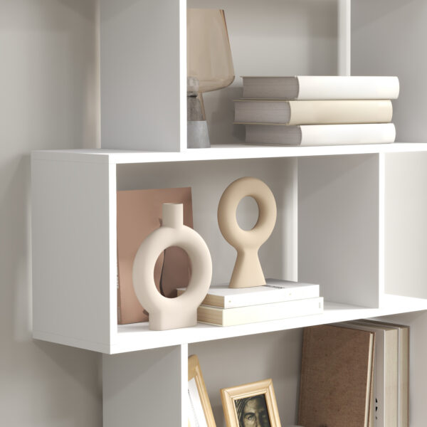 HOMCOM Bookcase, 6 Tier Shelf S Shaped Bookshelf, Storage Unit, Display Shelf for Living Room, Bedroom, Home Office, Plant, White - Image 7