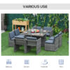Outsunny 8 Seater Rattan Cube Garden Furniture Set with Parasol Hole, Rattan Dining Set with Cushions, Outdoor Dining Table and Chairs with Square Glass Top Table for Patio, Balcony, Mixed Grey - Image 6