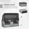 Outsunny 2-Seater Outdoor Rattan Daybed Sofa Footstool Coffee Table Set w/ Canopy, Cushion - Image 5