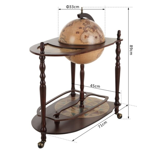 HOMCOM Globe Wine Bar Cart, Vintage Drinks Cabinet, Wine Container Minibar Storage Trolley Table with Bottle Glass Holder - Image 2