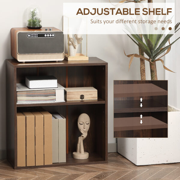 HOMCOM 2 Tier Bookshelf, Low Bookcase with Adjustable Shelf, 2 Compartments for Home Office, Living Room, Study, Walnut - Image 4