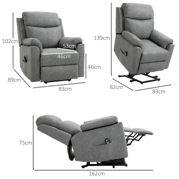 HOMCOM Faux Leather 70° Electric Riser Recliner Chair - Grey - Image 2