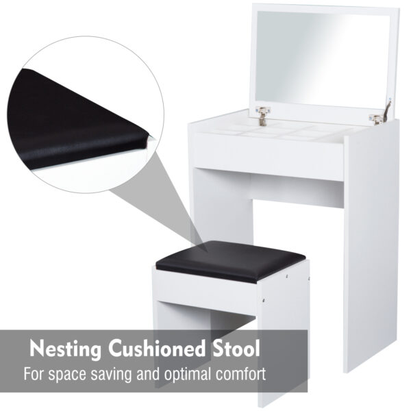 HOMCOM Dressing Table with Mirror and Stool, Vanity Makeup Table with Flip Up Mirror, Vanity Desk with Storage Unit and Padded Seat, White - Image 5