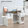 HOMCOM Computer Desk with Drawers and Storage Shelves, Reception Desk, Study Workstation for Home Office, 137 x 55 x 92cm, Oak and White - Image 4