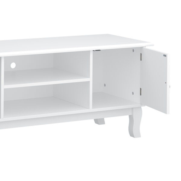 HOMCOM TV Stand for TV up to 55", 2 Doors TV Cabinet with Open Storage Shelves and Cable Management, TV Table Unit for Living Room Bedroom Entertainment Room, 120L x 45W x 50.5H, White - Image 8