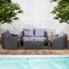 Outsunny Deluxe Round PE Rattan Garden Furniture Set, Fully-assembly Outdoor Sofa Set with Armchair, Loveseat, Glass Top Coffee Table, Aluminium Frame, Cushion, Grey - Image 8