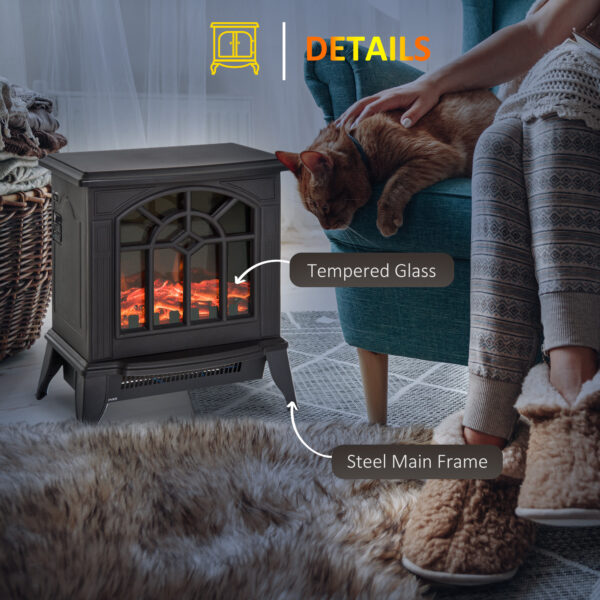 HOMCOM 1000W/2000W Freestanding Electrical Fireplace Indoor Heater Stove Log Wood LED Burning Effect Flame with Thermostat Control Black - Image 6