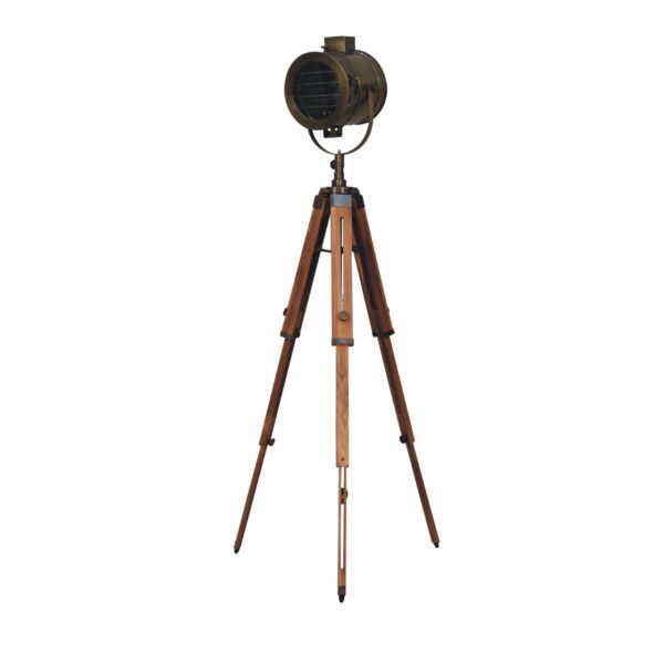 Brass Antique Tripod Fold Spotlight Floor Lamp - Image 3