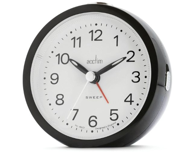 Acctim Elana Black Non-Ticking Sweep Analogue Alarm Clock 15763