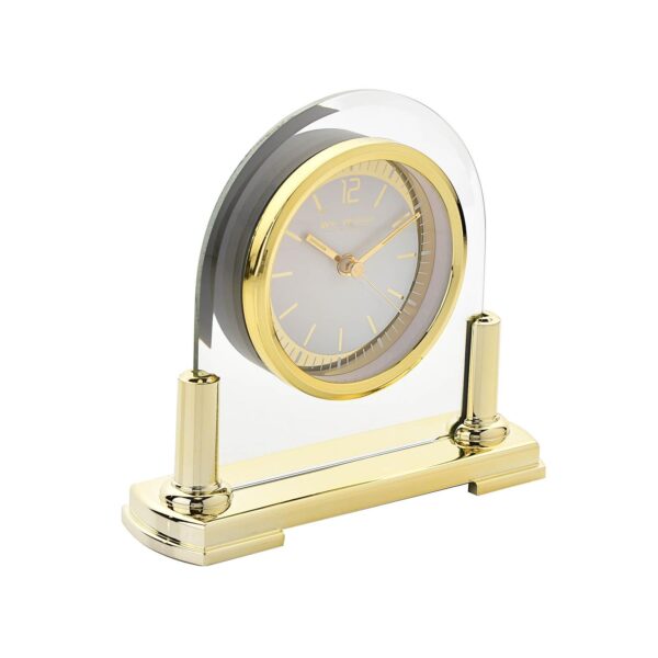 Wm.Widdop Glass Mantel Clock 2 Tone Dial Gold Stand - Image 2