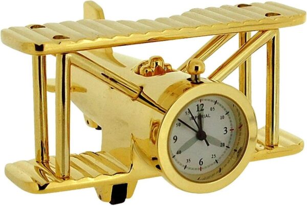 Miniature Clock Goldtone Plated Metal Bi-Plane Design Solid Brass IMP1014S - CLEARANCE NEEDS RE-BATTERY - Image 3