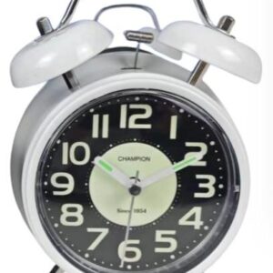 Champion Double Bell Silent Sweep White Alarm Clock DB11503W