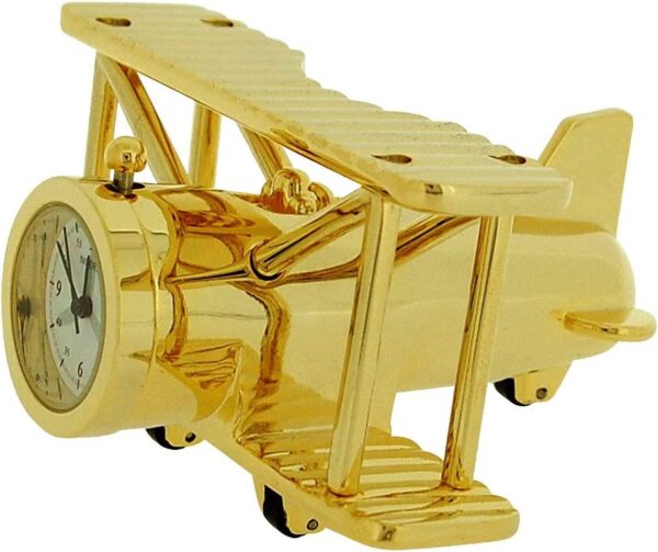Miniature Clock Goldtone Plated Metal Bi-Plane Design Solid Brass IMP1014S - CLEARANCE NEEDS RE-BATTERY - Image 4