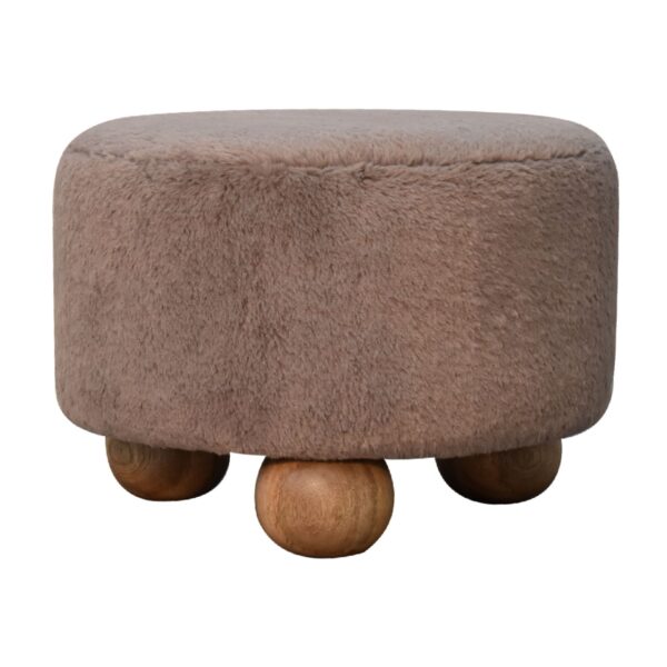 Mocha Faux Fur Round Ball Footstool - Image 2